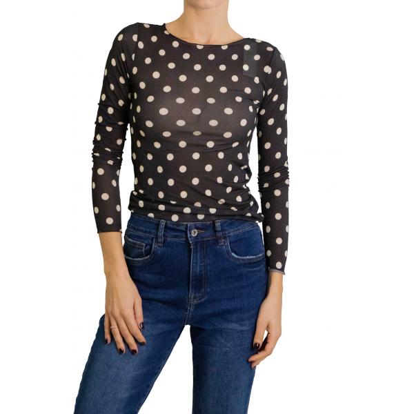 Maglia misto cashmere con pois scollo a barca 